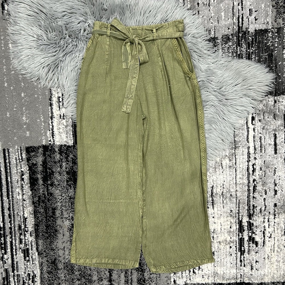 Solitaire‎ By Ravi Khosla Womens Green Crush Designed Tie Pants Size Small NWT